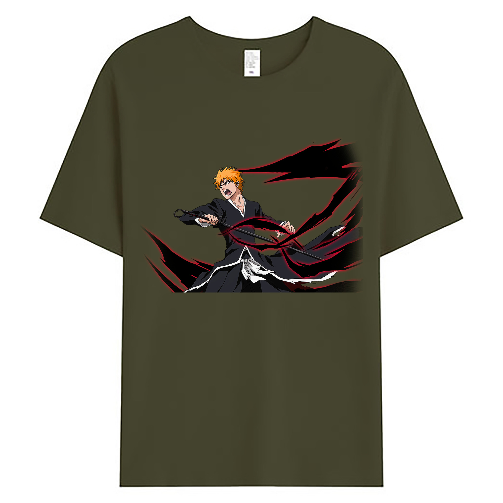 （画像用） ブリーチ 黒崎一護（くろさき いちご）BLEACH Kurosaki Ichigo 綿100％ メンズ半袖Tシャツ｜肌触りやわらか＆通気性